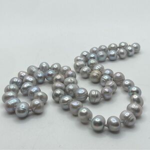 Vtg 10k Grey Pearl Freshwater Pearls Knotted Necklace 17”/ 8mm Pearls